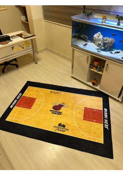 Nba Temalı Özel Süngerli Yüzey Makinede Yıkanabilir Basketbol Sahası Şeklinde Halı - Kaymaz Taban