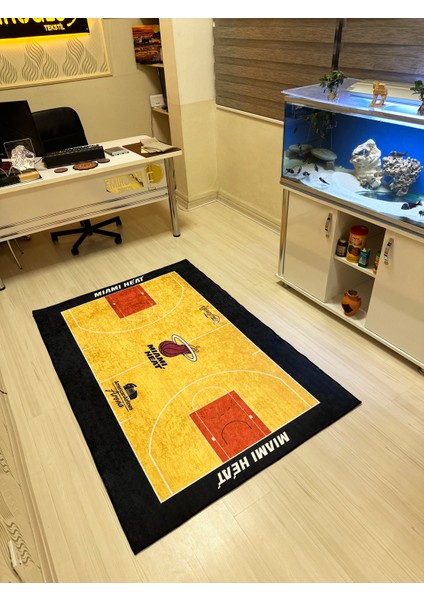 Nba Temalı Özel Süngerli Yüzey Makinede Yıkanabilir Basketbol Sahası Şeklinde Halı - Kaymaz Taban