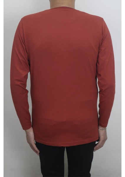 Fistan Store Erkek Kiremit Düz Spor Kesim Normal Kalıp Bisiklet Yaka Uzun Kollu Body modelleri