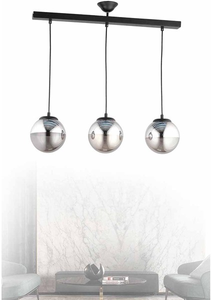 Nisa Luce Ada 3'Lü Sıralı Avize - Füme Kaplama / Siyah