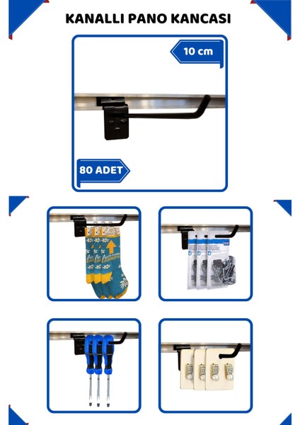 10 cm - 80 Adet Siyah Kanallı Pano Kancası Raf Askısı