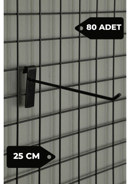 25 cm - 80 Adet Siyah Tel Pano Kancası Raf Askısı fiyatları
