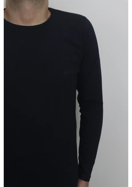 Fistan Store Erkek Lacivert Düz Spor Kesim Normal Kalıp Bisiklet Yaka Uzun Kollu Body fiyatları