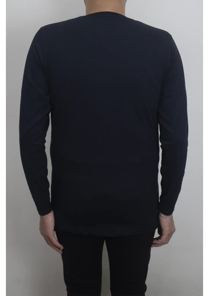 Fistan Store Erkek Lacivert Düz Spor Kesim Normal Kalıp Bisiklet Yaka Uzun Kollu Body modelleri