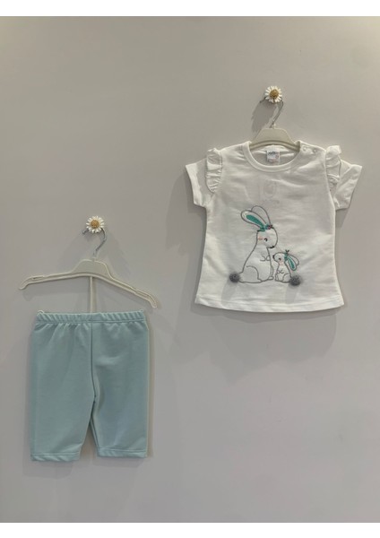 Kız Bebek Tavşan Nakışlı 2'li Takım