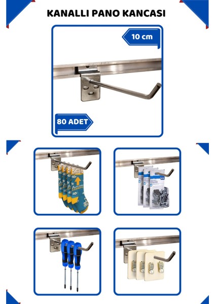 10 cm - 80 Adet Kanallı Pano Kancası Raf Askısı
