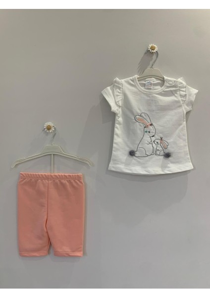 Kız Bebek Tavşan Nakışlı 2'li Takım