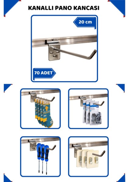 20 cm - 70 Adet Kanallı Pano Kancası Raf Askısı