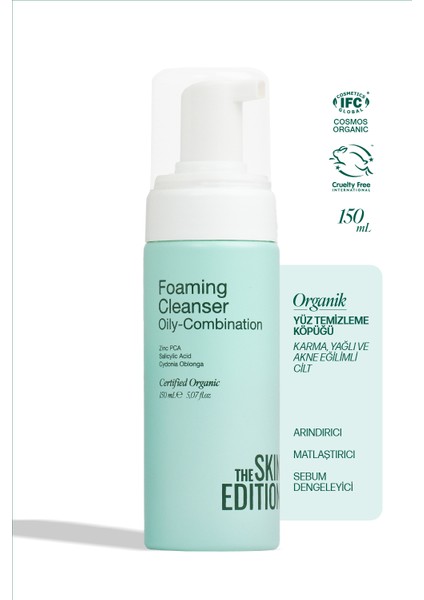 Organik Yüz Temizleme Köpüğü - Karma, Yağlı, Akne Eğilimli Cilt 150 ml