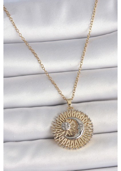 316L Çelik Gold Renk Mix Renk Ay Güneş Model Kadın Kolye - TJ-BKO10095
