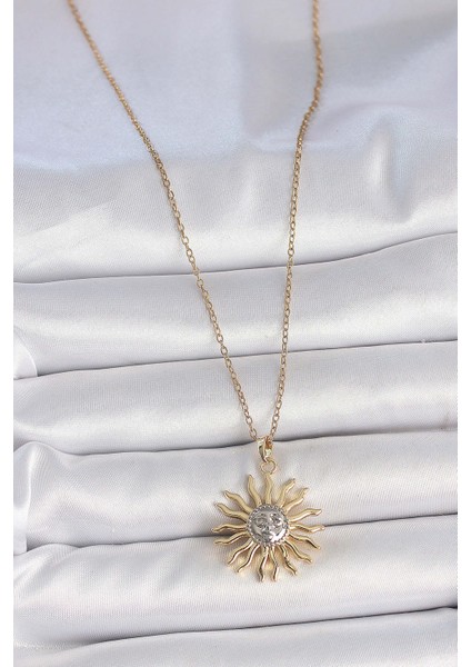 316L Çelik Gold Renk Mix Renk Güneş Model Işleme Detaylı Kadın Kolye - TJ-BKO10090