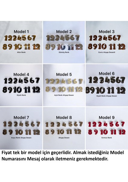 - Ahşap Kontraplak, Lazer Kesim, Duvar Saati Rakam Seti (10 Renk Seçeneği) Yükseklik 3 cm - Kalpli Model