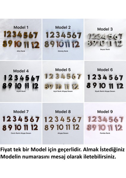 - Ahşap Kontraplak, Lazer Kesim, Duvar Saati Rakam Seti (13 Renk Seçeneği) Yükseklik 3 cm - Standart Model