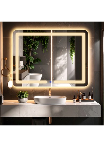 Linea Günışığı Led'li Lazer Kumlamalı Lavabo & Banyo Aynası (Dokunmatik Sensörlü)