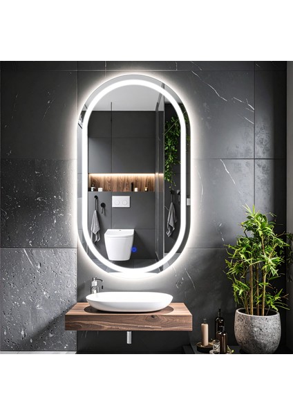 Serava Beyaz Led'li Lazer Kumlamalı Lavabo & Banyo Aynası (Dokunmatik Sensörlü)