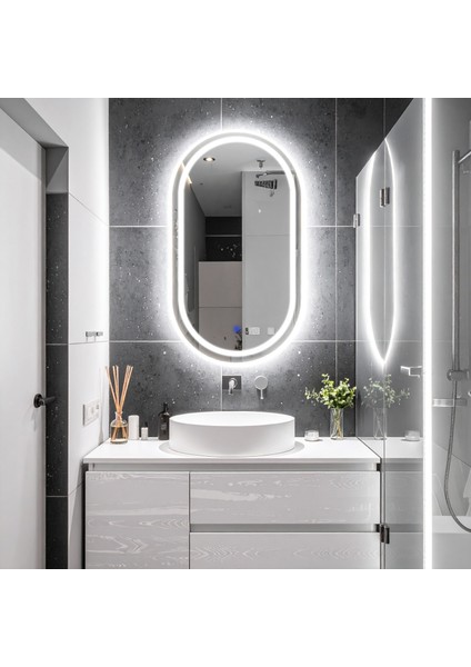 Serava Beyaz Led'li Lazer Kumlamalı Lavabo & Banyo Aynası (Dokunmatik Sensörlü)