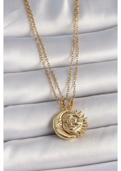 316L Çelik Gold Renk Ay Güneş Model Arkadaşlık Kadın Kolye - TJ-BKO10027