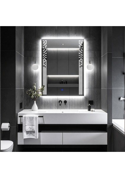 Velano Beyaz Led'li Lazer Kumlamalı Lavabo & Banyo Aynası (Dokunmatik Sensörlü) modelleri