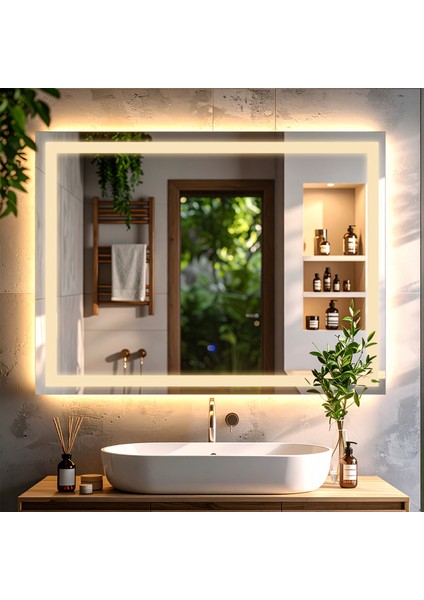 Rectango Günışığı Led'li Lazer Kumlamalı Lavabo & Banyo Aynası (Dokunmatik Sensörlü)