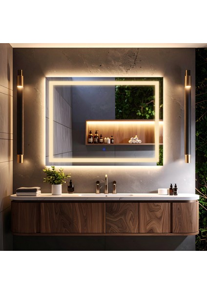 Rectango Günışığı Led'li Lazer Kumlamalı Lavabo & Banyo Aynası (Dokunmatik Sensörlü) fiyatları