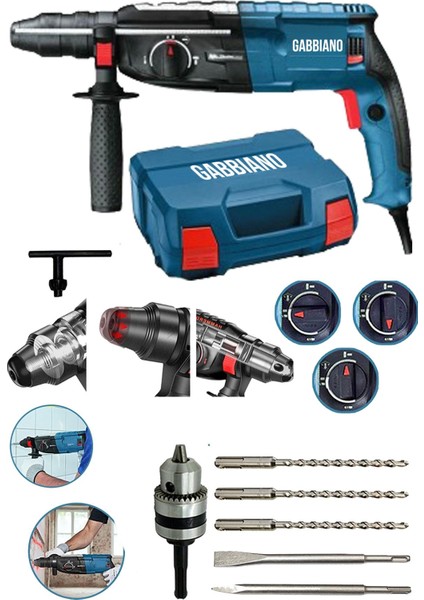 Gabbıano Germany Technology Wall Tool 3600 W Bakır Sargı Kırıcı Hilti Matkap + 5 Pcs Set