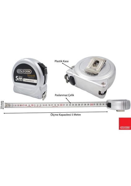 Compact 5 Metre Şerit Metre (Paslanmaz Çelik) P05S-0519