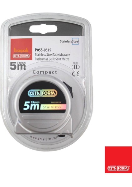 Compact 5 Metre Şerit Metre (Paslanmaz Çelik) P05S-0519