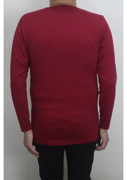 Fistan Store Erkek Bordo Düz Spor Kesim Normal Kalıp Bisiklet Yaka Uzun Kollu Body modelleri