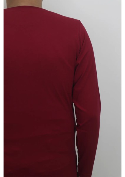 Fistan Store Erkek Bordo Düz Spor Kesim Normal Kalıp Bisiklet Yaka Uzun Kollu Body fırsatları