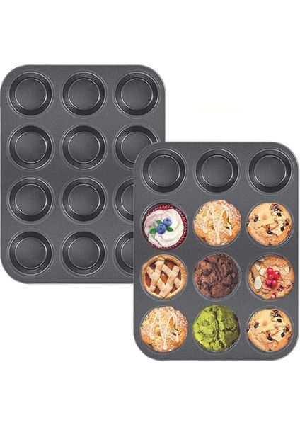 2'li Set Muffin Kalıbı 12LI Fırın Mini Kek Browni Kekstra Kalıbı Cupcake Kapsülü