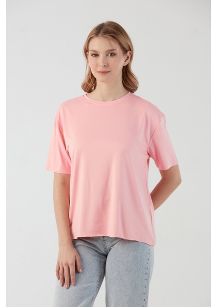Basic Bisiklet Yaka Oversize Modal Tişört