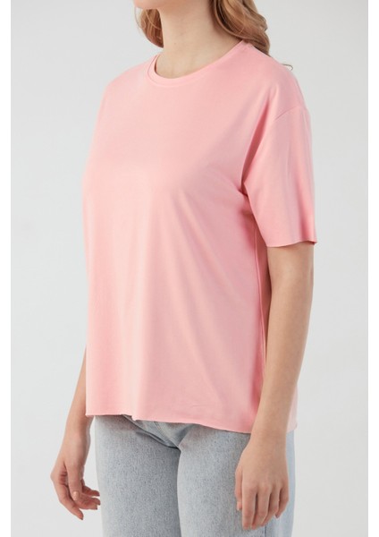 Basic Bisiklet Yaka Oversize Modal Tişört