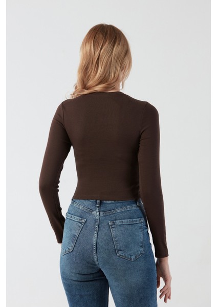 Basic Bisiklet Yaka Uzun Kollu Crop Body modelleri