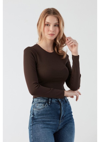 Basic Bisiklet Yaka Uzun Kollu Crop Body
