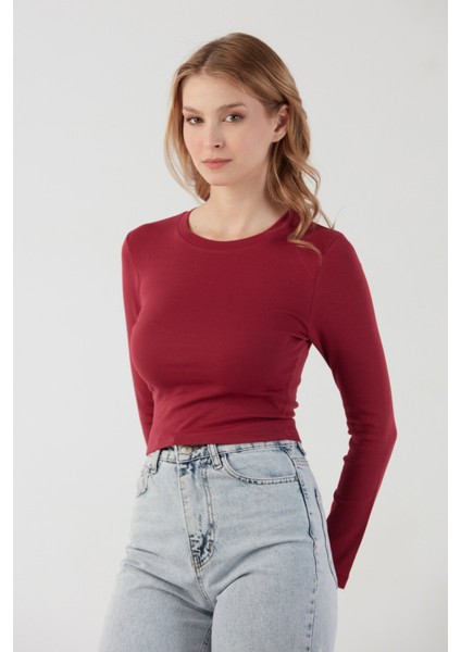 Basic Bisiklet Yaka Uzun Kollu Crop Body