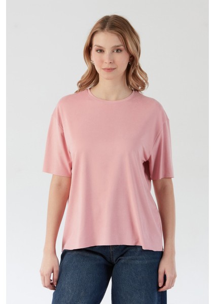 Basic Bisiklet Yaka Oversize Modal Tişört