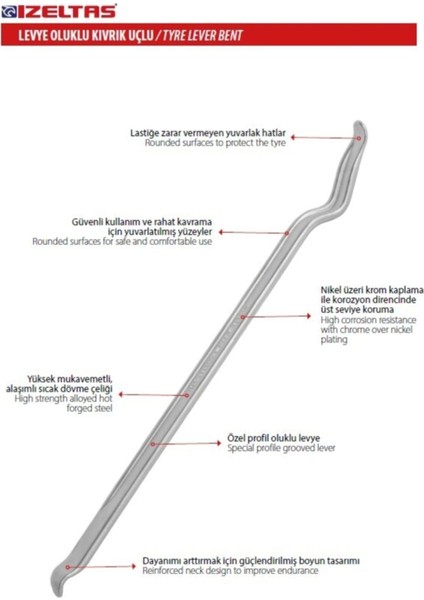 Oluklu Kıvrık Uçlu Levye 600 mm (6360260600) fiyatları