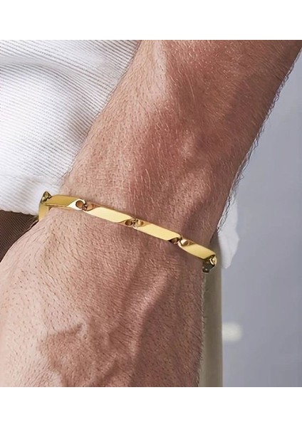 Çelik Bileklik Titanyum Melon Düz Model 3 mm Kalınlık 22 cm Uzunluk Altın Sarısı Gold