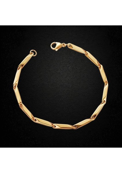 Çelik Bileklik Titanyum Melon Düz Model 3 mm Kalınlık 22 cm Uzunluk Altın Sarısı Gold