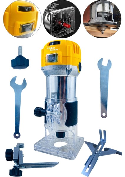 Teknoloji 1200 Watt Devir Ayarlı 6 mm Tam Profesyonel Traşlama Formika Freze Makinesi Aparat Seti