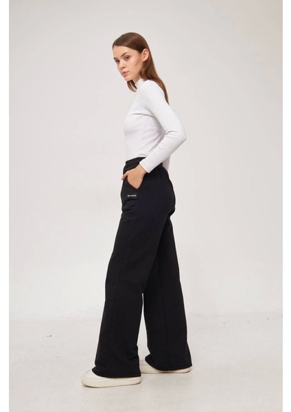 Iki Iplik Bol Paça Eşofman Pantalon - Siyah
