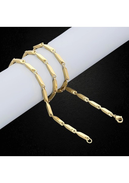 Çelik Kolye Titanyum Melon Düz Model 3 mm Kalınlık 55 cm Uzunluk Altın Sarısı Gold