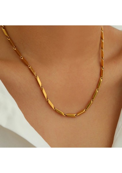Çelik Kolye Titanyum Melon Düz Model 3 mm Kalınlık 55 cm Uzunluk Altın Sarısı Gold