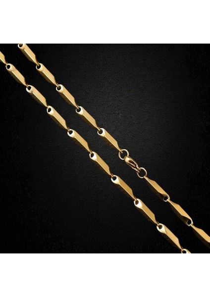 Çelik Kolye Titanyum Melon Düz Model 3 mm Kalınlık 55 cm Uzunluk Altın Sarısı Gold