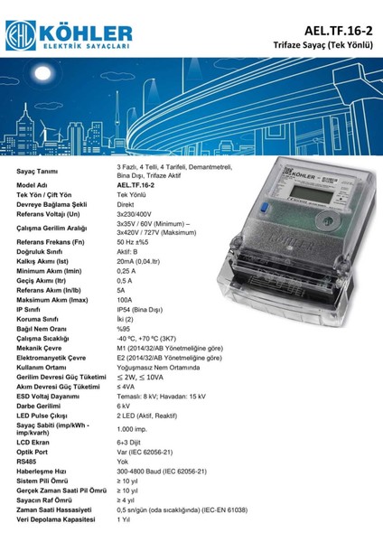 Trifaze Elektronik Elektrik Sayacı-Ael Tf 16-2