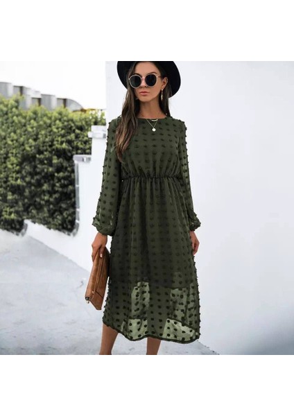 Kadın Uzun Kollu Astar Detay Fırsat Ürün Ponpon Şifon Elbise fırsatları