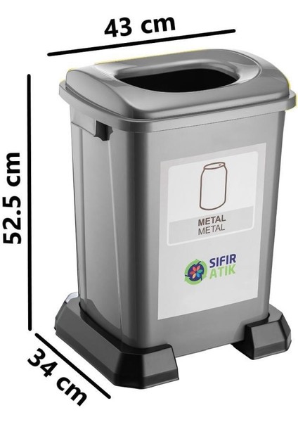 SY-4395 Sıfır Atık Geri Dönüşüm Çöp Kutusu 50 Lt 6'lı Set