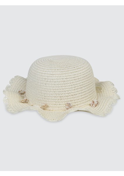 Kız Çocuk Hasır Şapka 4-8 Yaş Beyaz
