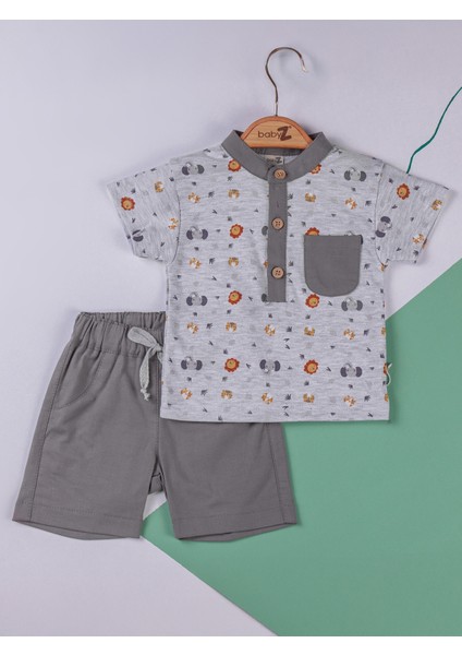 Baby Zz Erkek Bebek Şortlu Takım 6-12 Ay Gri