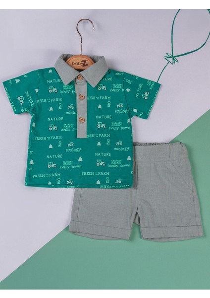Baby Zz Erkek Bebek Şortlu Takım 6-12 Ay Yeşil